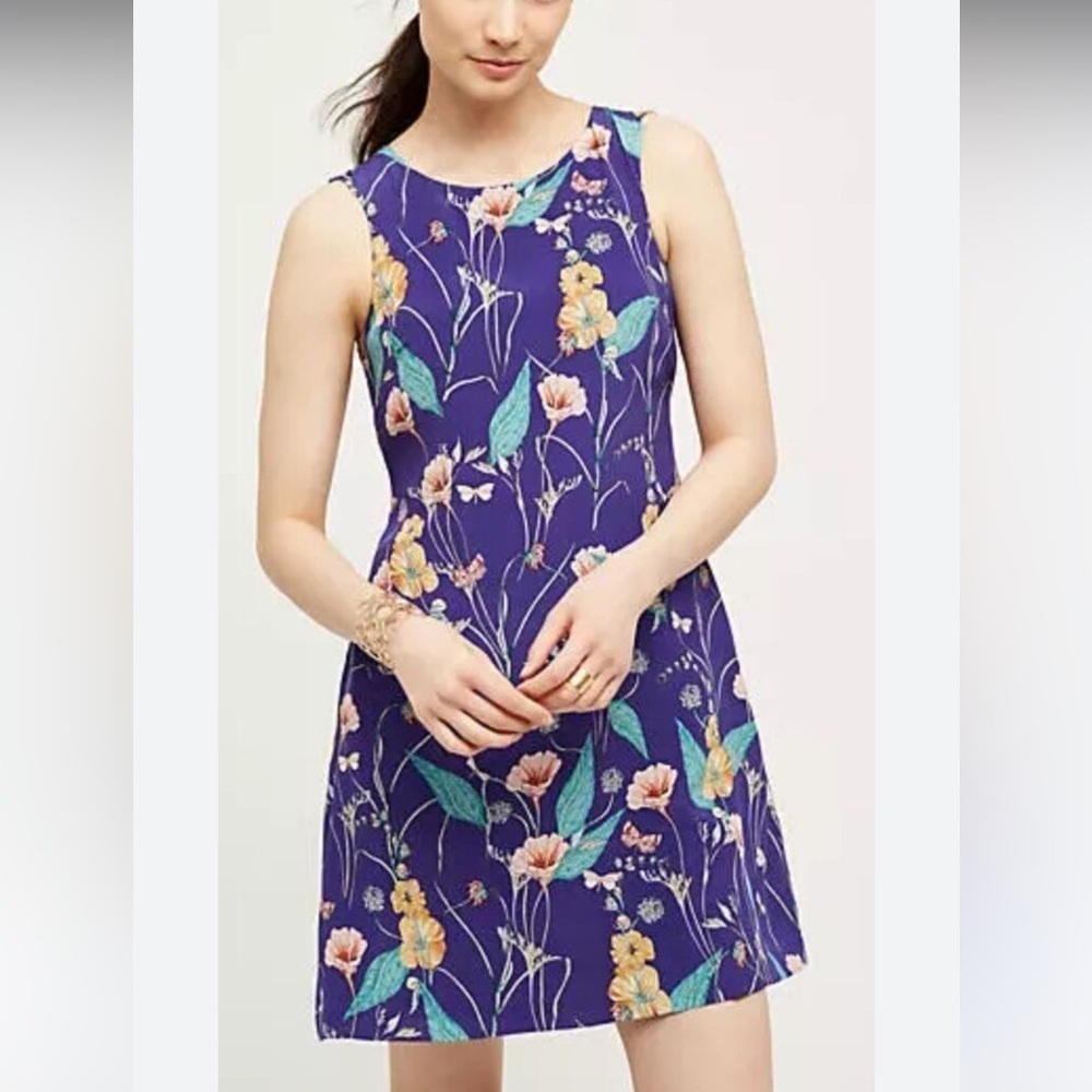Anthropologie‎ HD in Paris Purple Floral Silk Dress